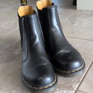 Dr. Martens Black Leather Chelsea Boots with Yellow Stitching